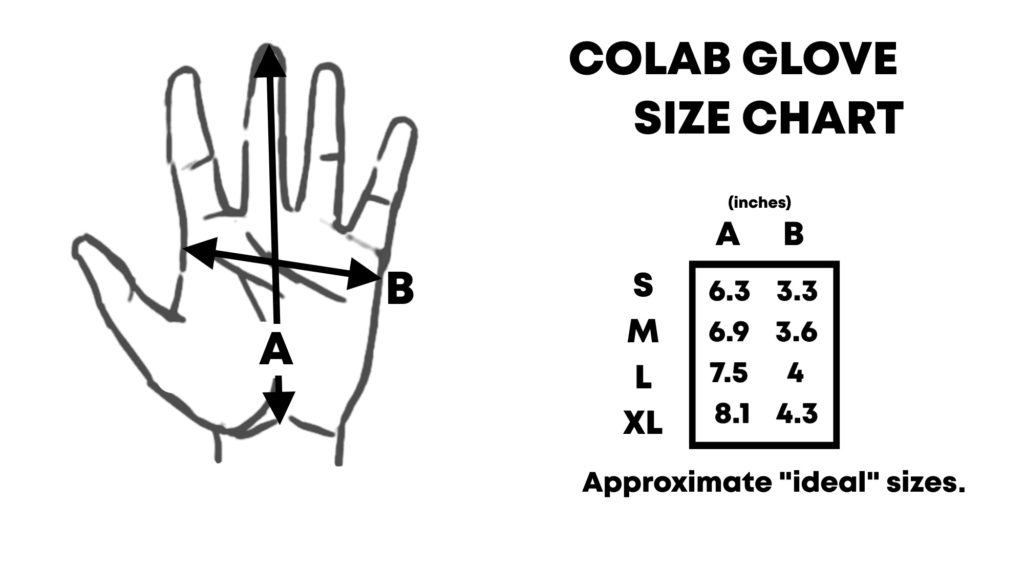Colab Brand Ropetow Skiing Snowboarding towrope mitts gloves size chart